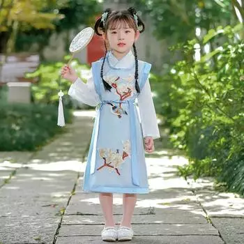 Ханфу девушка в китайском стиле тканевое летнее платье античный костюм Тан костюм супер феи платье маленькая девочка юбка русалки принцессы нижнее белье XXS