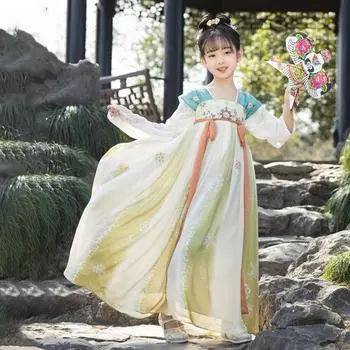 Ханфу девушка в китайском стиле тканевое летнее платье античный костюм Тан костюм супер феи платье маленькая девочка юбка русалки принцессы нижнее белье XS