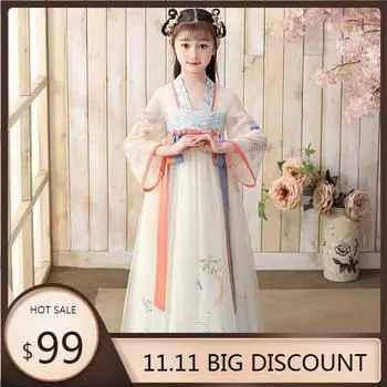 Ханфу девушка в китайском стиле тканевое летнее платье античный костюм Тан костюм супер феи платье маленькая девочка юбка русалки принцессы нижнее белье S