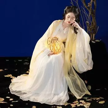 Hanfu для женщин, одежда для танцевальных фотографий с большими рукавами, юбка длиной до талии, фея Чанъэ L слоновая кость
