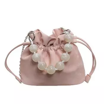 Hanfu Handbag New Chinese Style Bag Bead Pu Bucket Bag Elegant Chain Crossbody Bag Ladies/Girls серый