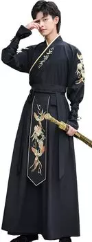 Hanfu Косплей Хакама Кимоно Костюм Комплект Черное Золото [Lady Lazy] Мужской Мужской (L) чёрный