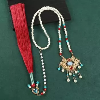 Hanfu Yingluo Back Cloud Tassel Necklace New Chinese Ethnic Style Horse Dress Cheongsam National Style Press Flap Accessories Women