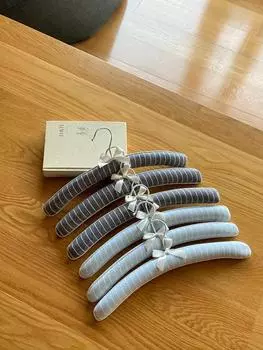 Hanger Adult 41cm Handmade Sponge Cloth Pure Ribbon Bow Exquisite Flower Embroidery Non-Slip Hanger Striped Denim Home Storage 3pcs