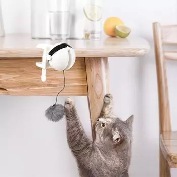 Hanging Automatic Cat Teasing Toy Interactive Electronic Fluffy Ball Toy with Auto-Moving Lifting белый