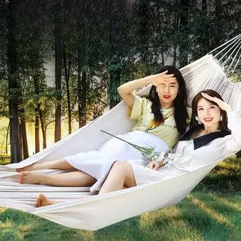 Hanging Bed Outdoor White Thickened Canvas Bent Stick Single or Double Swing Solid Color Camping Hanging Bed Anti rollover