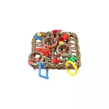 Hanging Bird Climbing Net Wood/Seagrass Parrot Foraging Net Toy For Parakeet Cockatie colorful