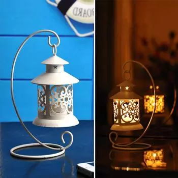 Hanging Candlestick Wrought Iron Art Candle Tealight Holder Vintage Hollow Out Lantern Tabletop Wedding Home Decoration белый