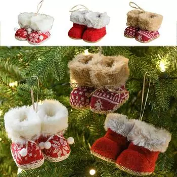 Hanging Christmas Knitted Shoes Ornament Decorative Plush Christmas Tree Pendant Festival Party C