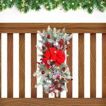 Hanging Christmas Teardrop Swag with Lights Stairway Swag Trim Artificial Xmas Wreath for Stair Front Door Decoration