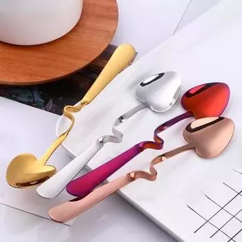 Hanging Cup Coffee Spoon Heart Shape Stainless Steel Scoop Silver Sugar Dessert Spoons Gold Stirring Tea-spoon Snack Juice Tools золотой