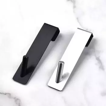 Hanging Glass Door With Stainless Steel Back Hanging Detachable Hanger, Bathroom Non Perforated Metal Clothes Hook чёрный