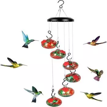 Hanging Hummingbird Feeder, Outdoor Bird Feeder Pendant With 6 Feeder Balls, Flower Shape Feeding