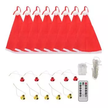 Hanging Lighted Glowing Santa Hats with Bells Battery Powered Fairy LED String Light Lights for