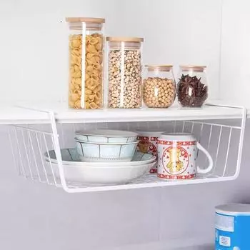 Hanging Net Basket Metal Iron Storage Rack Large Capacity Hanging Under Cabinet Wall Wardrobe Storage Basket Kitchen Tools