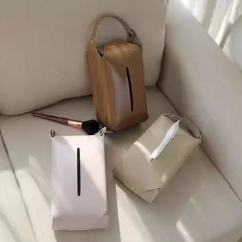 Hanging Portable Tissue Box Pu Leather Fashion Color Matching Coffee House Desktop Storage Tissue Bag Car Tissue Box Accessories чёрный