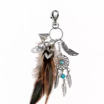 Hanging Tassel Hamsa Feather Keychain Dreamcatcher Keyring Dreamcatcher Keychain Evil Eye Keyring brown