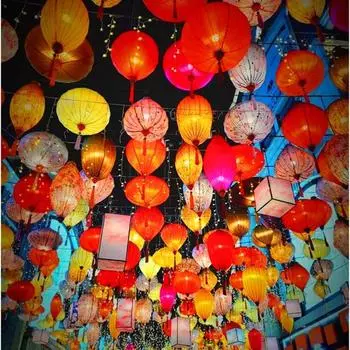 Hanging Vietnamese Lanterns Glowing Mid-Autumn Lantern Vietnamese Scenic Area 12in-B-Solid Color