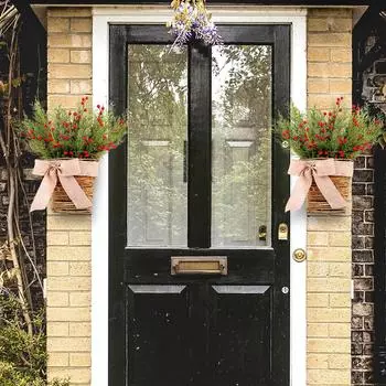 Hanging Wreaths For Front Door, Xmas Door Hanger Basket Winter Wreath With Berry Needles For Indoor Outdoor Decorations One Size
