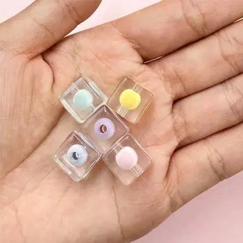 Hanmade 12mm Making Material DIY Bracelet 5Pcs Jewelry Accessories Sandwich Acrylic Keychain Transparent Loose Beads Bright Face Square Handmade about 12mm синий