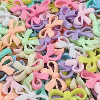 Hanmade 20Pcs Cream Handmade DIY Earrings Necklace Making Beads Bowknot Material Macaron Color Acrylic Jewelry Accessories Vertical Hole светло-розовый