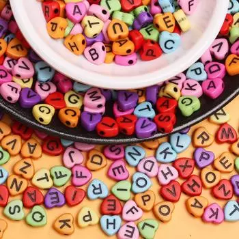 Hanmade 50pcs/bag Heart Letter Beads Acrylic Heart-shaped Letter Beads DIY Bracelet Necklace Parts 7mm Beads Jewelry Makings Material