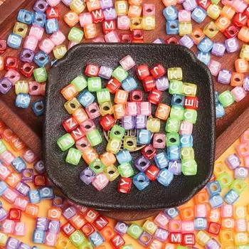 Hanmade Accessories Square Letter Loose Beads Materials Fashion Acrylic Bracelet Necklace Cube DIY 6mm 30pcs Jewelry Making