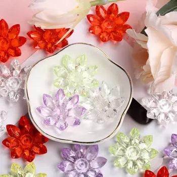 Hanmade Acrylic Crystal Transparent Fashion Lotus flower DIY Jewelry Accessories Loose Beads For Bracelet Earring Making 31mm 20Pcs разноцветный