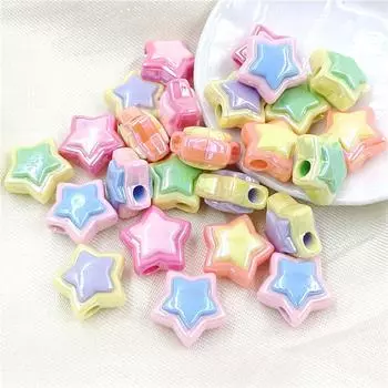 Hanmade Acrylic UV Double Color Bracelets Necklace Making Handmade Creative Materials 10Pcs Stereo Loose Beads Star DIY Jewelry Accessories 18mm зелёный