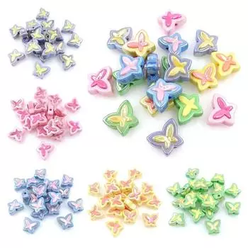 Hanmade Dazzle Two Color Creative Beaded Material Bracelet Necklace Three-dimensional 5pcs Jewelry Accessories Butterfly Loose Beads UV Plated зелёный