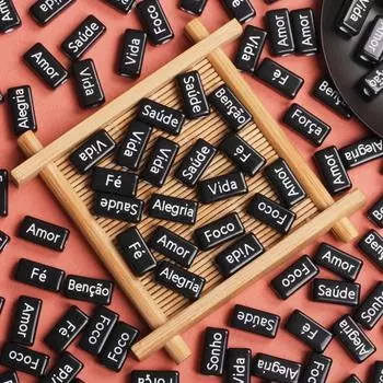 Hanmade Loose Spacer Beads Pendants Bracelets Handmade Crafted Material 10PCS Rectangle Acrylic Jewelry Making Accessories French Words DIY Necklace