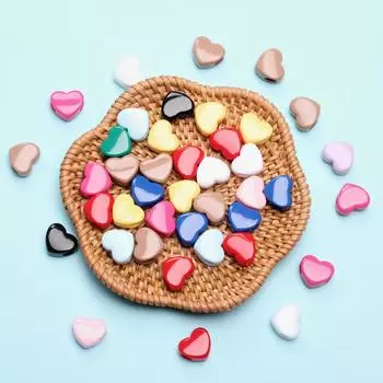 Hanmade Materials Heart Loose Beads Fashion Acrylic Macaron Color 11.7*13.5mm DIY 40pcs разноцветный