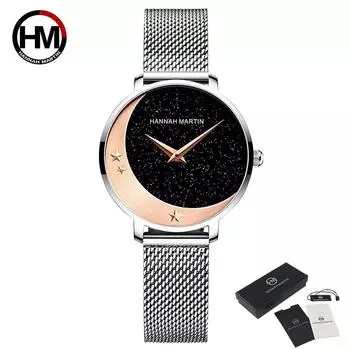 Ханна Мартин, дизайнерская модель, поступление, Япония MIYOTA, кварцевые наручные часы с луной, звездами, ночью, вспышкой, часы для женщин розового золота