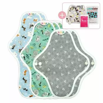 Hanna Pad First Package Набор из 7 салфеток из органической ткани Упакованные продукты 2 3 2 В комплекте со специальным моющим средством с застежкой-молнией и случайным рисунком (S листы, M