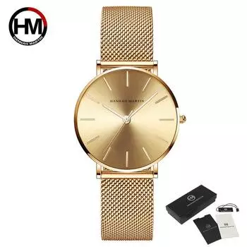 Hannah Martin 36 мм циферблат классические женские полностью розовое золото с сеткой женские японские кварцевые повседневные водонепроницаемые женские часы кварцевые наручные часы серебряный