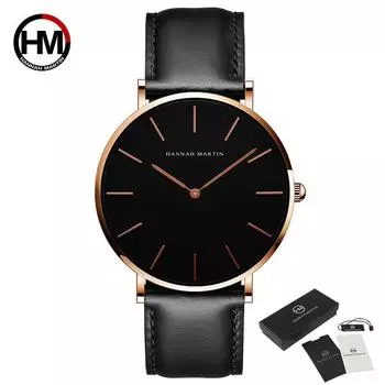 Hannah Martin мужские кварцевые часы 30 м водонепроницаемые модные брендовые спортивные повседневные часы унисекс наручные часы для мужчин повседневные кожаные часы золотой/чёрный