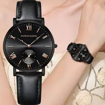 Hannah Martin Женские кварцевые часы с кожаным ремешком, женские часы, водонепроницаемые наручные часы, стиль повседневный деловой женский темперамент, женские кварцевые часы белый