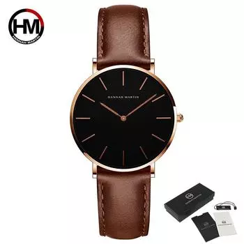 Hannah Martin Женские часы Женские кварцевые часы с кожаным ремешком Аналоговые кварцевые модные темпераментные женские часы Спортивный ремешок для часов розового золота/розовый