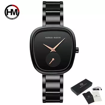 Hannah Martin Женские кварцевые часы Роскошные часы Минималистичные модные кварцевые часы для банкетов Нержавеющая сталь 30 м Водонепроницаемые наручные часы Steel Belt белый