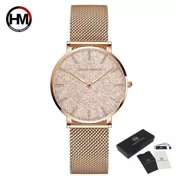 Hannah Martin Женские кварцевые часы Sahara Desert Design Flash Роскошные японские кварцевые водонепроницаемые наручные часы 30 м Розовое золото Водонепроницаемые часы для женщин серебряный