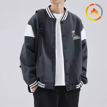 Hansca Heavy Кардиган Свитер Мужской Зимний Хлопок Американский Повседневный Свободный Флис Утолщенный Бейсбольный Воротник Куртка M