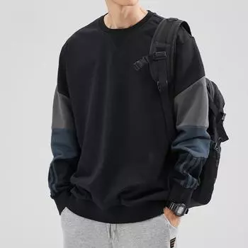 Hansca осенне-зимний флисовый утолщенный свитер с круглым вырезом мужской модный бренд ретро свободный большой размер сплайсированный американский спортивный топ S