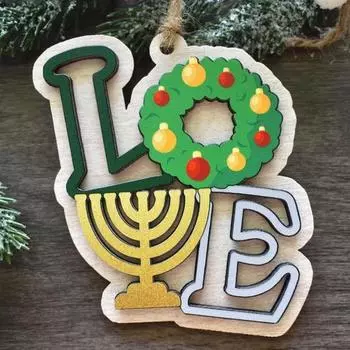 Ханука подвесной орнамент деревянный рождественский узор LOVE украшения еврейский рождественский праздничный декор подвеска подарок для семьи и друзей 1pc