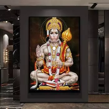 Хануман Бог Баладжи Баджранг Картина маслом на холсте Плакаты и принт Скандинавское настенное искусство HD Изображение для гостиной Домашний декор 21x30cm No Framed