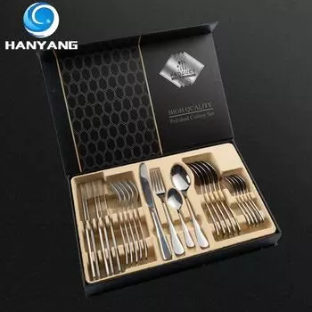HANYANG410 Столовые приборы из нержавеющей стали, нож, вилка и ложка, подарочная коробка из 24 предметов, набор столовых приборов в западном стиле для ресторана, набор ножей и вилок
