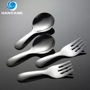 HANYANG 304 Чайная ложка из нержавеющей стали, короткая вилка с большой головкой, компактные столовые приборы