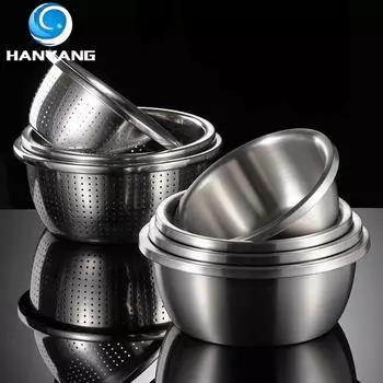 HANYANG 304 Чаша для смешивания из нержавеющей стали, утолщенная миска, широкая миска для супа, круглая миска для выпечки и лапши, для мытья посуды, слива, приготовления пищи