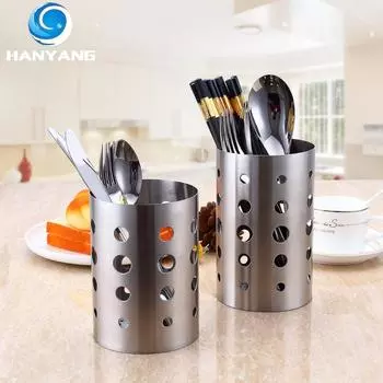 HANYANG 304 Цилиндр для палочек для еды из нержавеющей стали, круглая клетка для палочек для еды, органайзер для ложек, сушилка для палочек для еды large (16cmx10cm)