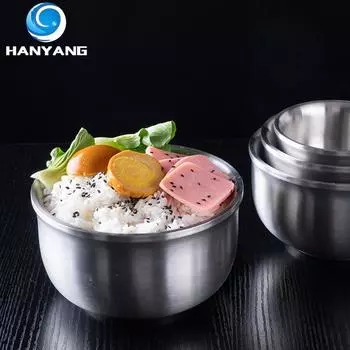 HANYANG 304 Двухслойная чаша из нержавеющей стали Бытовая полая теплоизоляция Чаша против ожогов Чаша для риса Углубляющаяся большая емкость Креативная миска для лапши 10.5cmx6.7cm