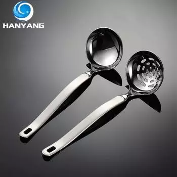 HANYANG 304 Нержавеющая сталь Cloud Kitchen Series Ложка для супа с утечкой, толстая закругленная кромка, зеркальная полированная ложка для горячего горшка, половник для супа